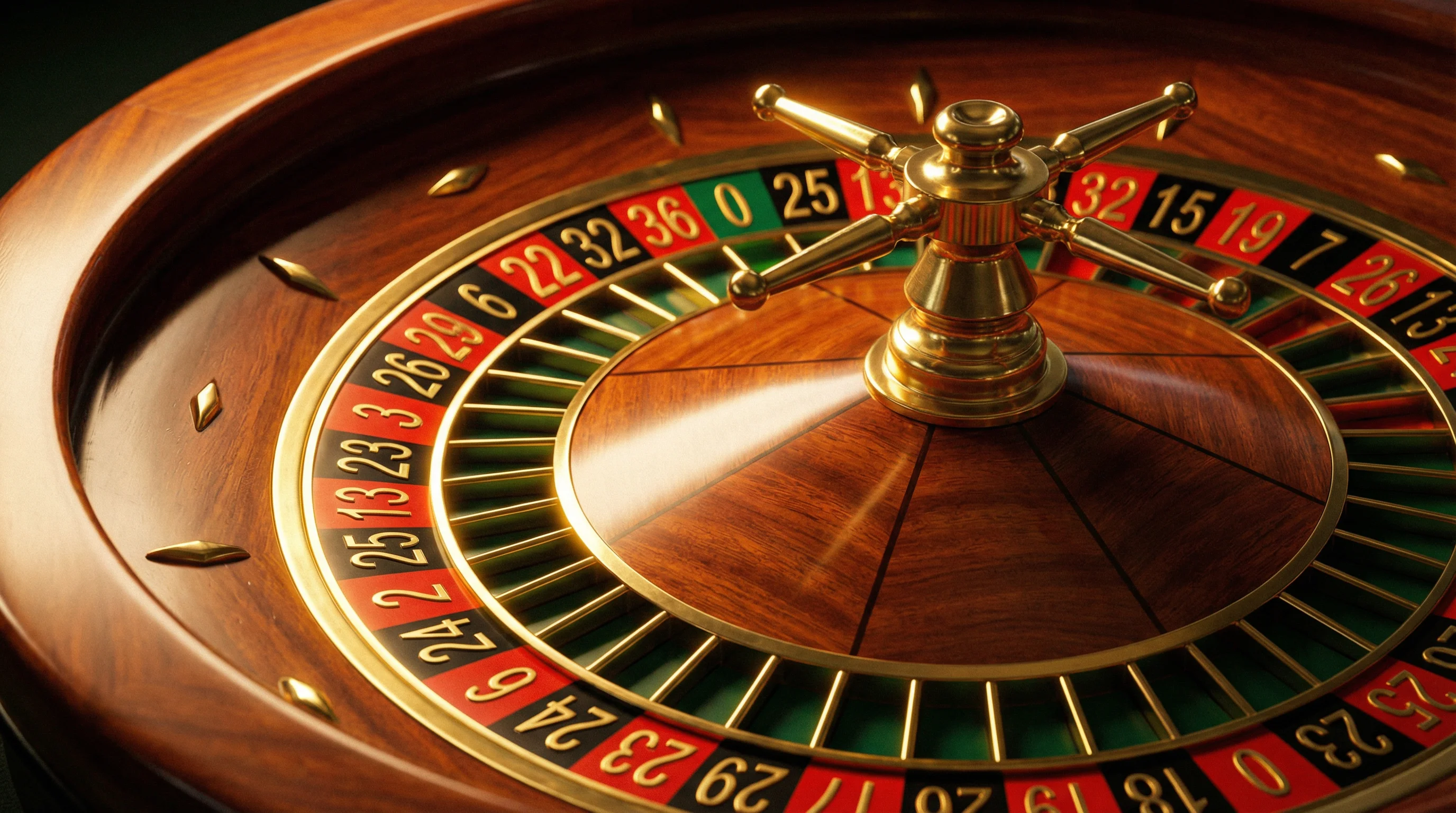 Detalhe da roda de roleta europeia com números e cores